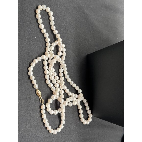 Cultured Pearl White 36 Inch 14 K FIC Marked Pearl 5.5 MM Single Strand - Picture 3 of 7